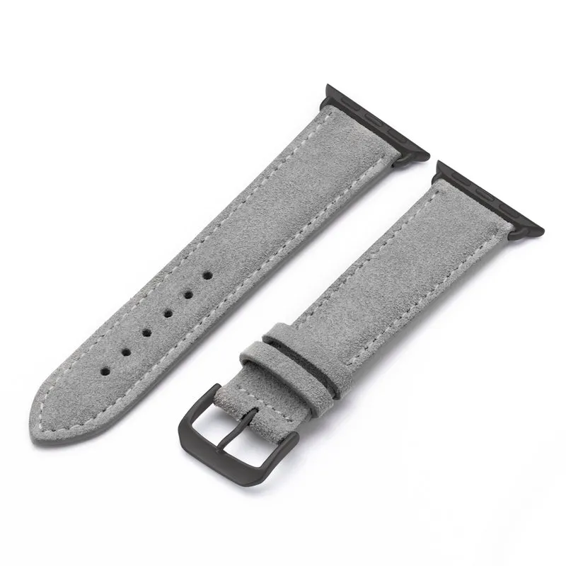 Apple Watch 1-9 Uhrenarmband SierraLoop von Happel, Veloursleder, handgefertigt, Steingrau