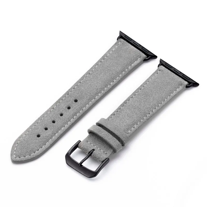 Apple Watch 1-9 Uhrenarmband SierraLoop von Happel, Veloursleder, handgefertigt, Steingrau