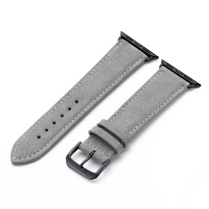 Apple Watch 1-9 Uhrenarmband SierraLoop von Happel, Veloursleder, handgefertigt, Steingrau