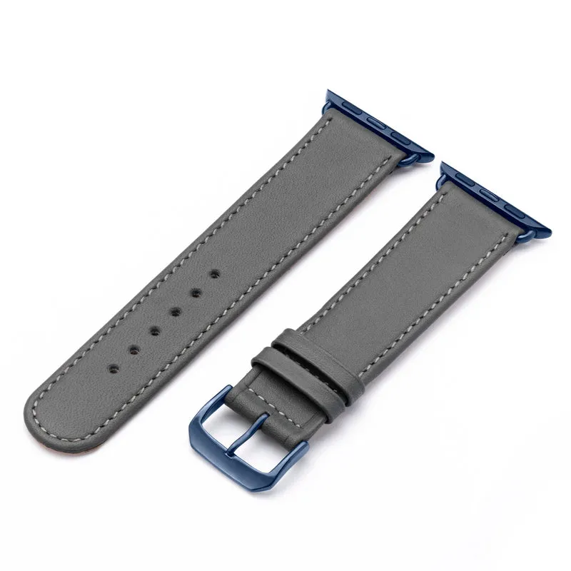 Apple Watch 1-9 Uhrenarmband Solace von Happel, Sattelleder, handgefertigt, Steingrau