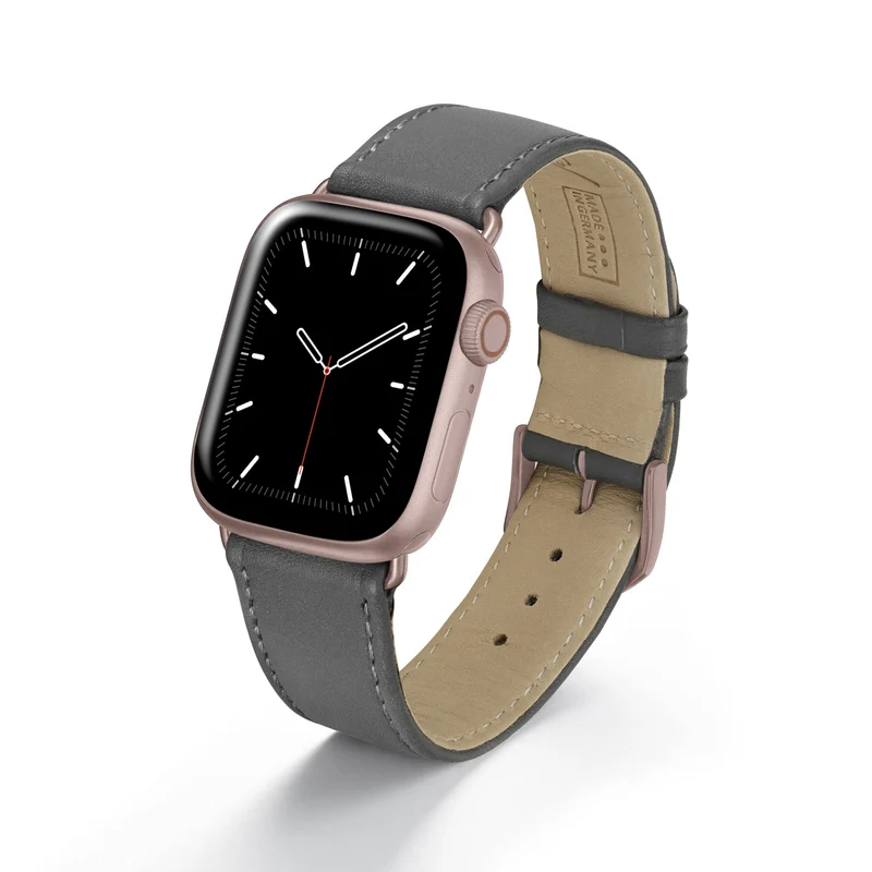 Apple Watch 1-9 Uhrenarmband Solace von Happel, Sattelleder, handgefertigt, Steingrau