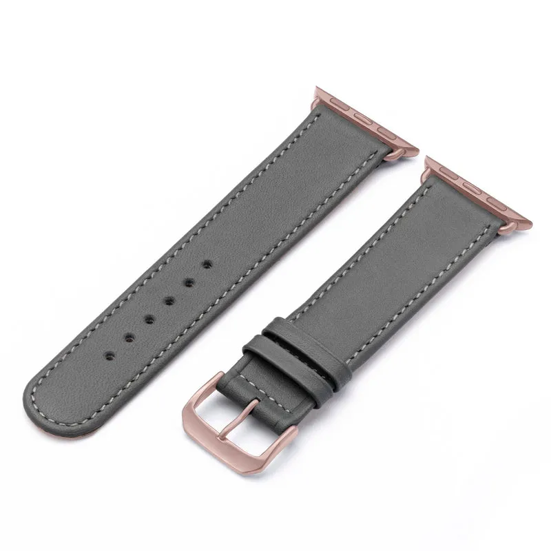 Apple Watch 1-9 Uhrenarmband Solace von Happel, Sattelleder, handgefertigt, Steingrau