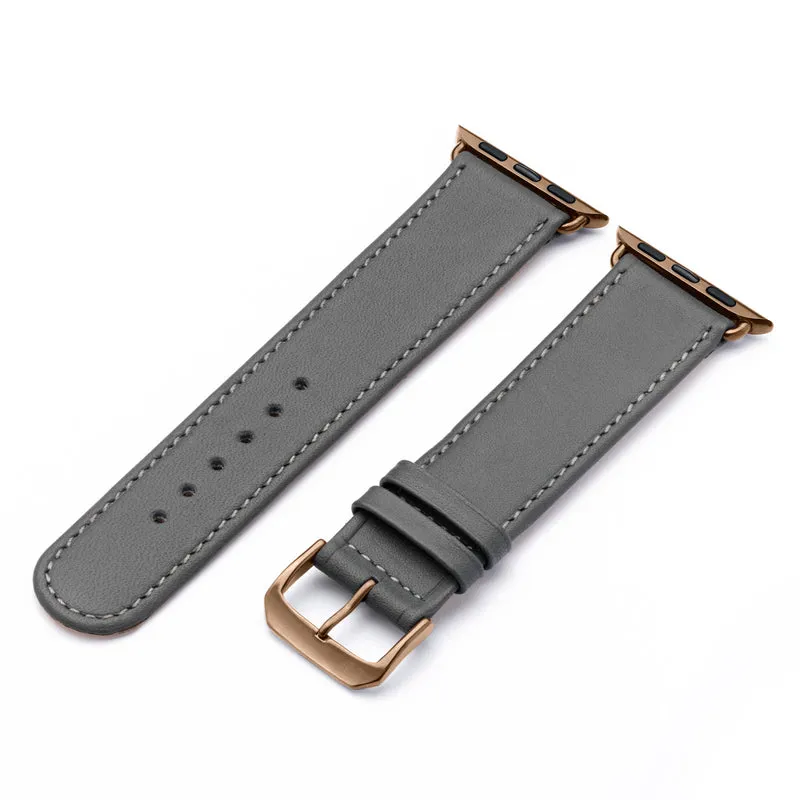 Apple Watch 1-9 Uhrenarmband Solace von Happel, Sattelleder, handgefertigt, Steingrau