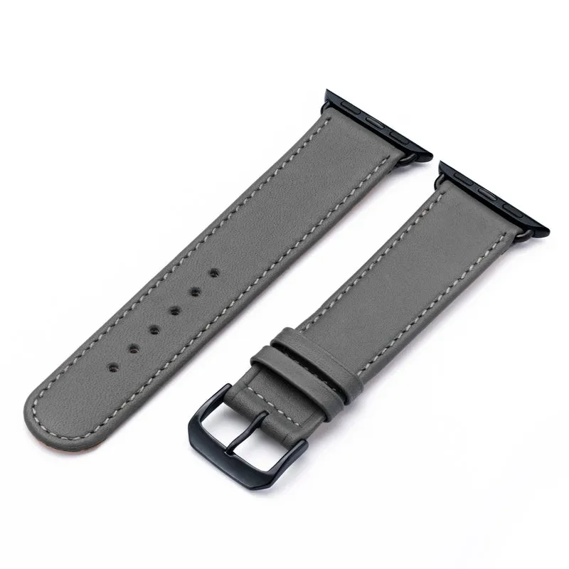 Apple Watch 1-9 Uhrenarmband Solace von Happel, Sattelleder, handgefertigt, Steingrau