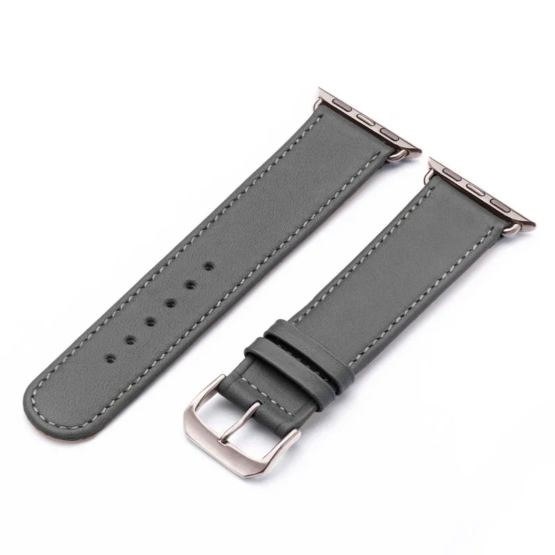 Apple Watch 1-9 Uhrenarmband Solace von Happel, Sattelleder, handgefertigt, Steingrau