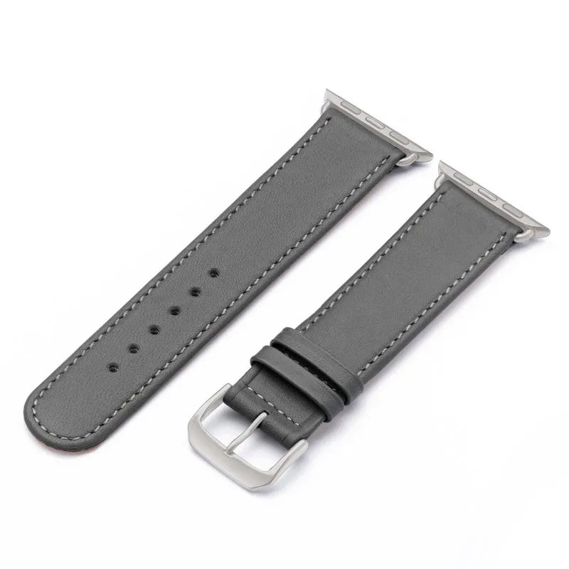Apple Watch 1-9 Uhrenarmband Solace von Happel, Sattelleder, handgefertigt, Steingrau