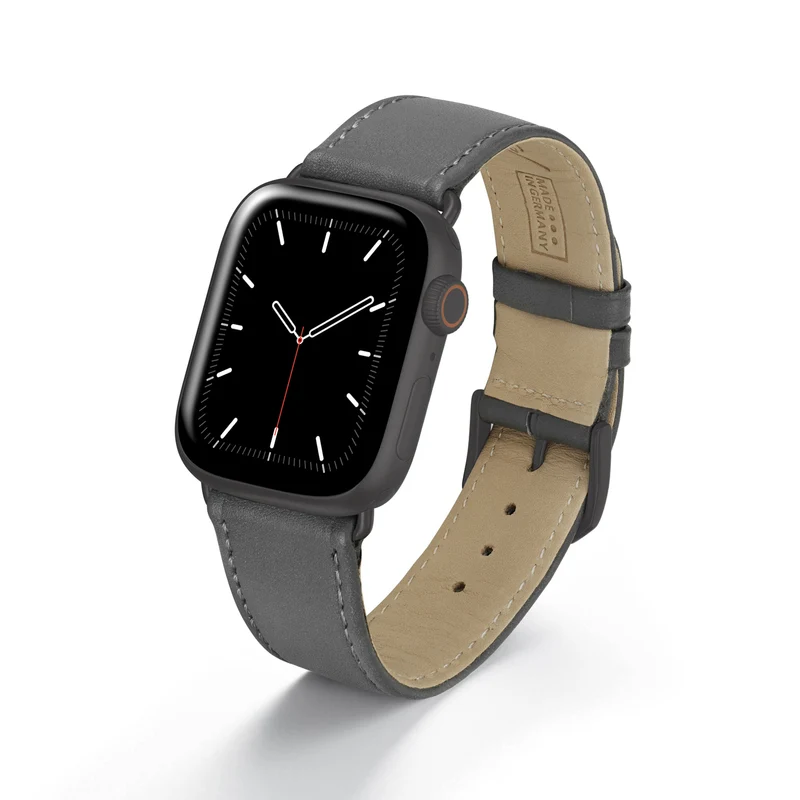 Apple Watch 1-9 Uhrenarmband Solace von Happel, Sattelleder, handgefertigt, Steingrau