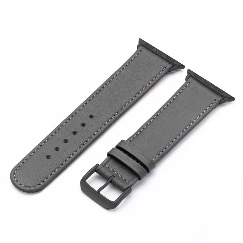 Apple Watch 1-9 Uhrenarmband Solace von Happel, Sattelleder, handgefertigt, Steingrau
