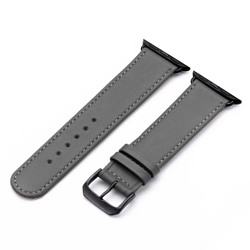 Apple Watch 1-9 Uhrenarmband Solace von Happel, Sattelleder, handgefertigt, Steingrau