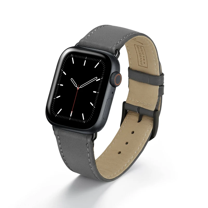 Apple Watch 1-9 Uhrenarmband Solace von Happel, Sattelleder, handgefertigt, Steingrau