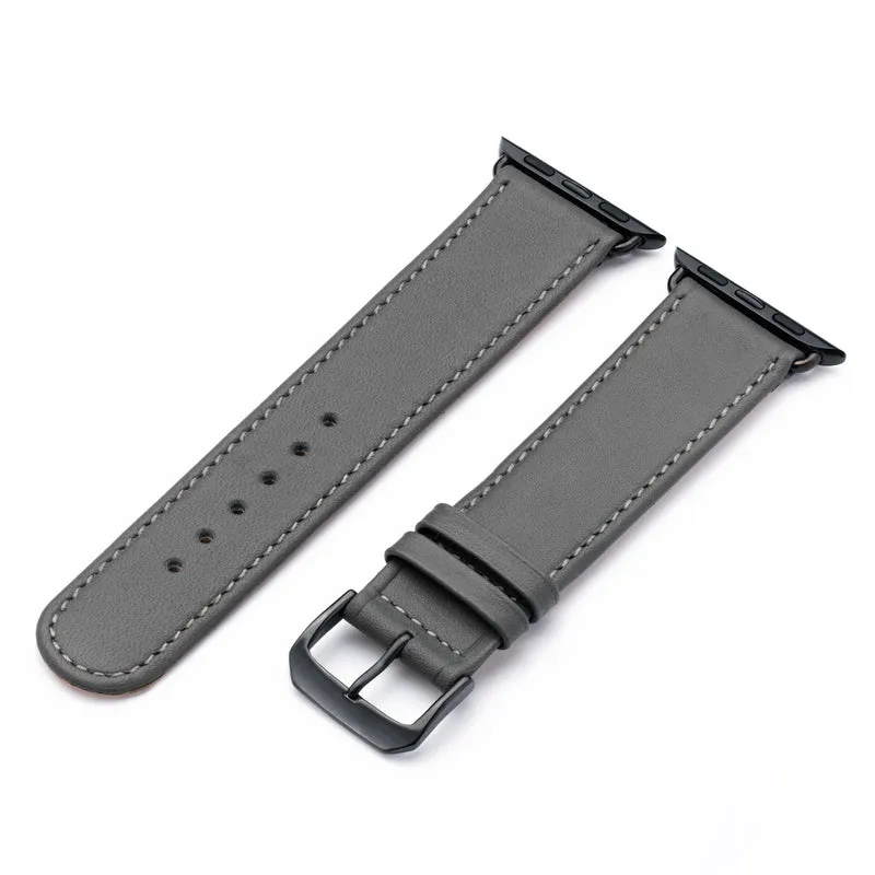 Apple Watch 1-9 Uhrenarmband Solace von Happel, Sattelleder, handgefertigt, Steingrau