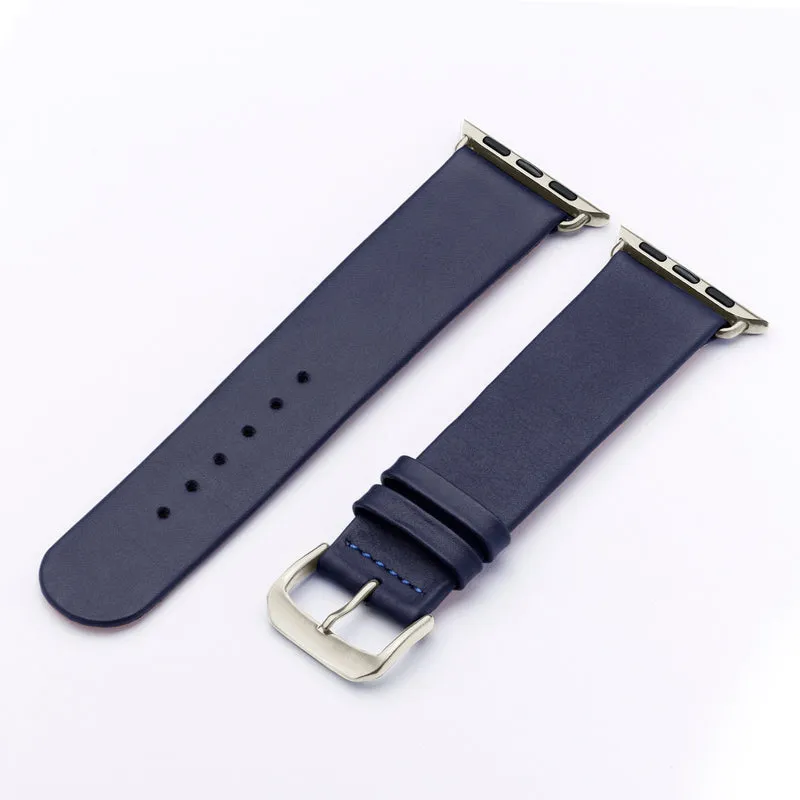 Apple Watch 1-9 Uhrenarmband Siena von Happel, Rindsleder, handgefertigt, Ozeanblau