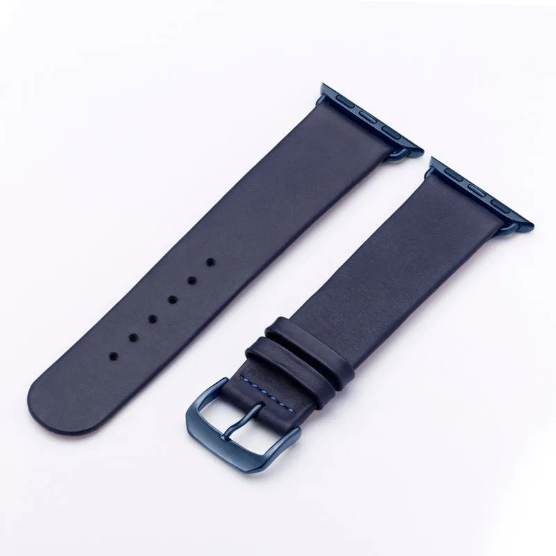 Apple Watch 1-9 Uhrenarmband Siena von Happel, Rindsleder, handgefertigt, Ozeanblau