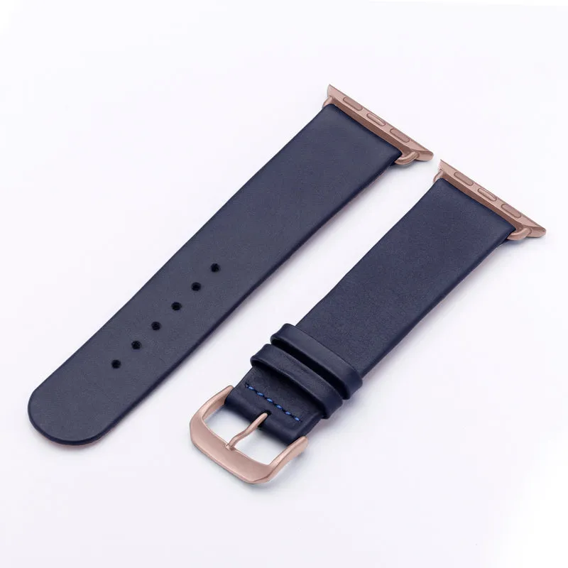 Apple Watch 1-9 Uhrenarmband Siena von Happel, Rindsleder, handgefertigt, Ozeanblau