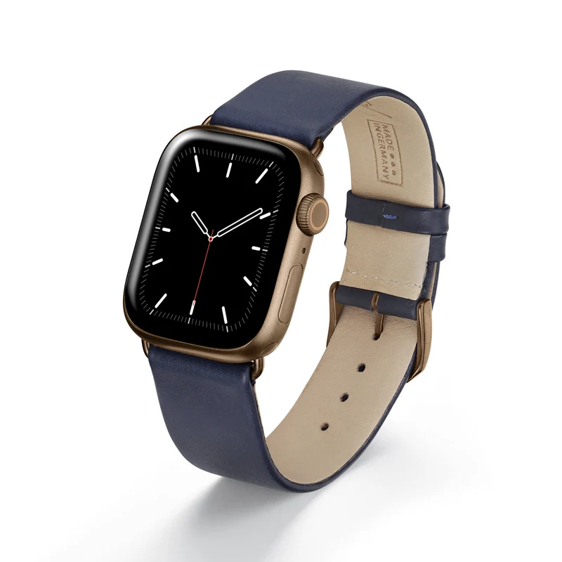 Apple Watch 1-9 Uhrenarmband Siena von Happel, Rindsleder, handgefertigt, Ozeanblau