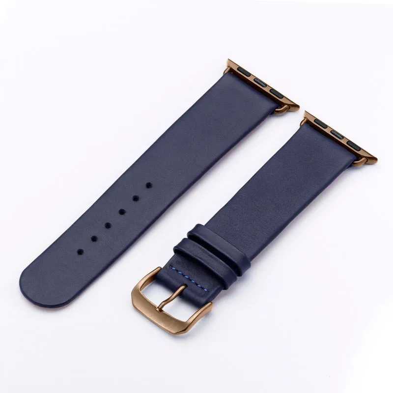 Apple Watch 1-9 Uhrenarmband Siena von Happel, Rindsleder, handgefertigt, Ozeanblau
