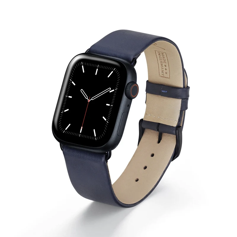 Apple Watch 1-9 Uhrenarmband Siena von Happel, Rindsleder, handgefertigt, Ozeanblau