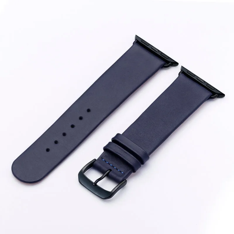 Apple Watch 1-9 Uhrenarmband Siena von Happel, Rindsleder, handgefertigt, Ozeanblau