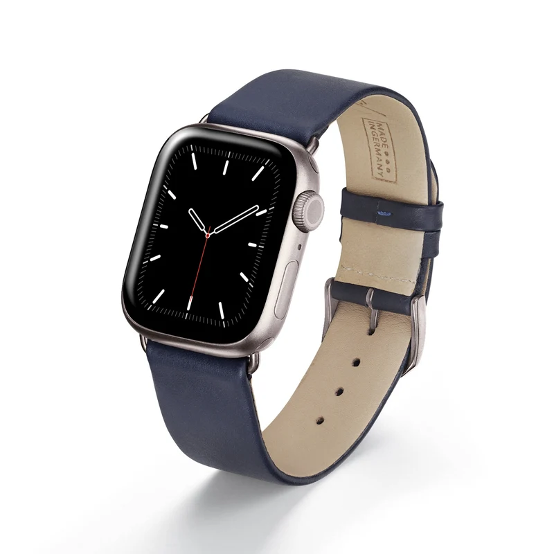 Apple Watch 1-9 Uhrenarmband Siena von Happel, Rindsleder, handgefertigt, Ozeanblau