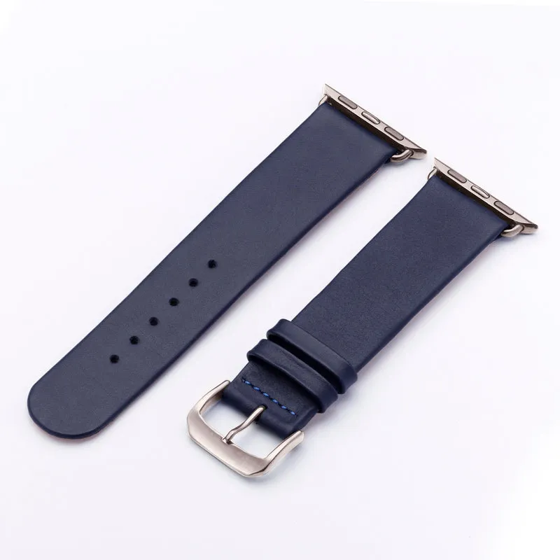 Apple Watch 1-9 Uhrenarmband Siena von Happel, Rindsleder, handgefertigt, Ozeanblau
