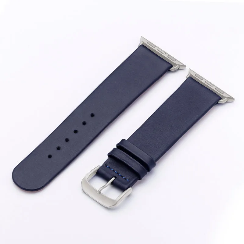 Apple Watch 1-9 Uhrenarmband Siena von Happel, Rindsleder, handgefertigt, Ozeanblau
