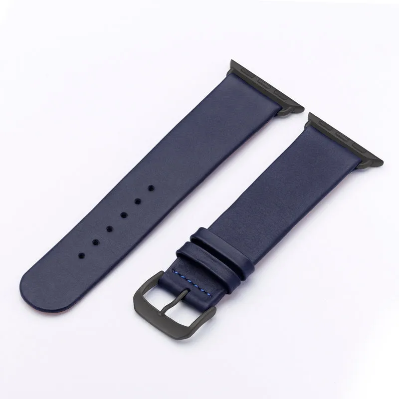 Apple Watch 1-9 Uhrenarmband Siena von Happel, Rindsleder, handgefertigt, Ozeanblau