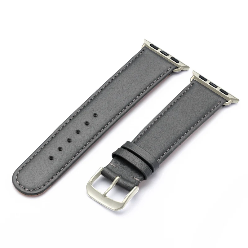 Apple Watch 1-9 Uhrenarmband RavennaBlues von Happel, Rindsleder, handgefertigt, Steingrau