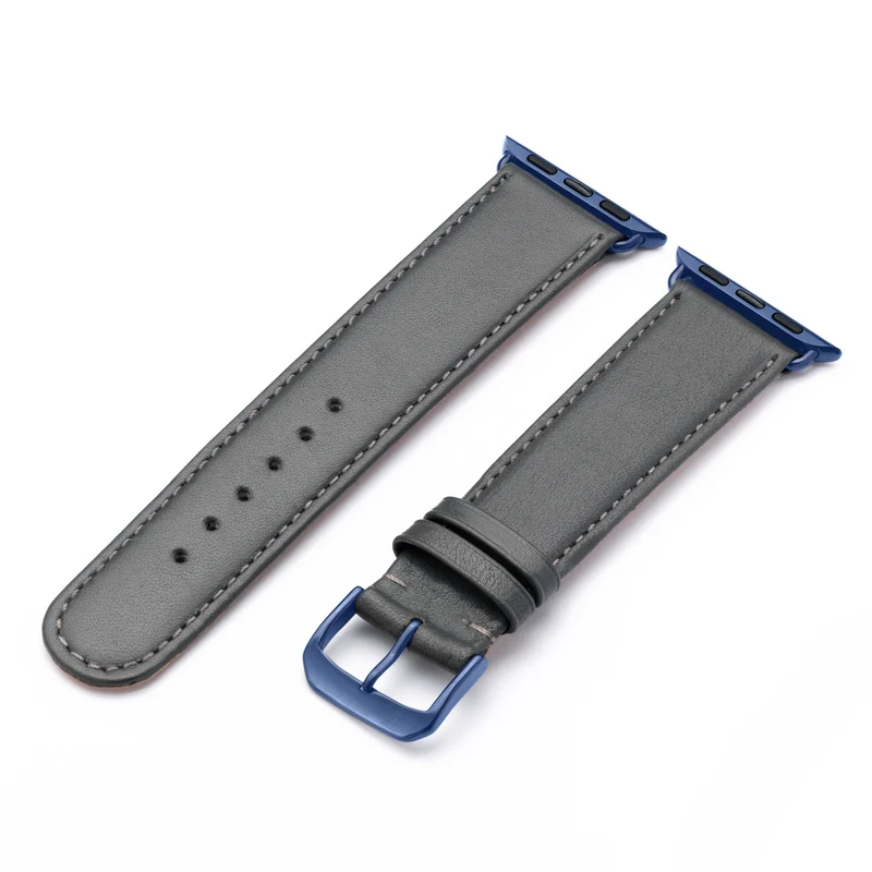 Apple Watch 1-9 Uhrenarmband RavennaBlues von Happel, Rindsleder, handgefertigt, Steingrau