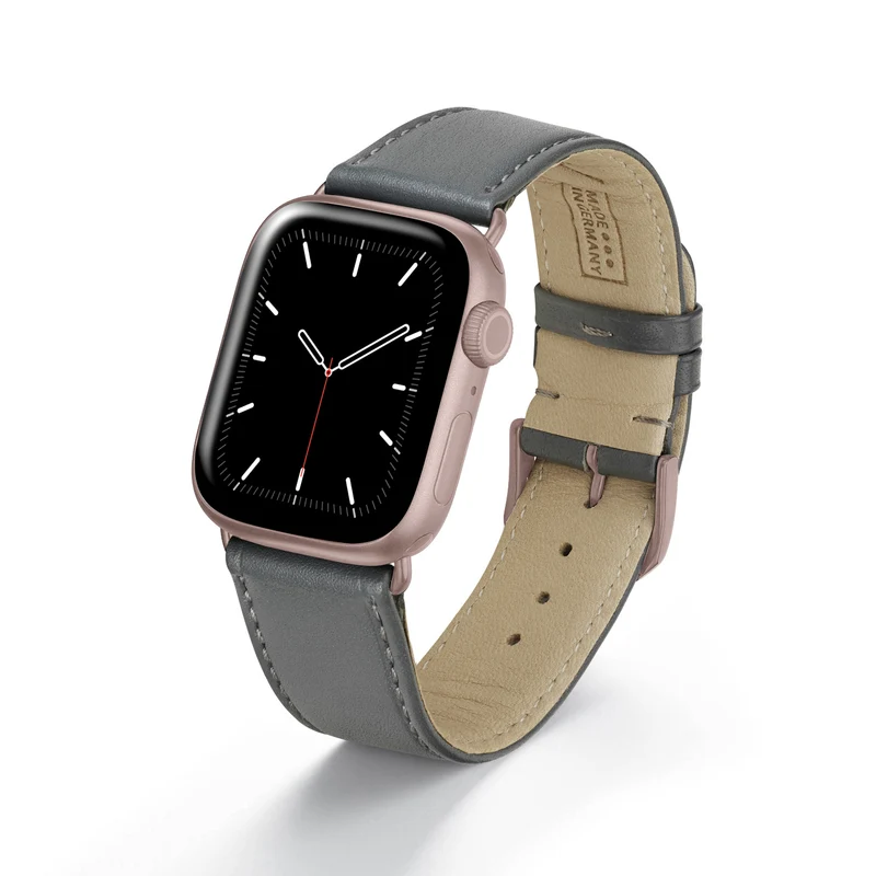 Apple Watch 1-9 Uhrenarmband RavennaBlues von Happel, Rindsleder, handgefertigt, Steingrau