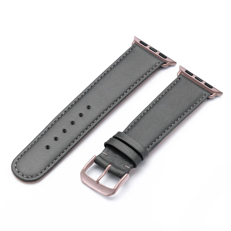 Apple Watch 1-9 Uhrenarmband RavennaBlues von Happel, Rindsleder, handgefertigt, Steingrau