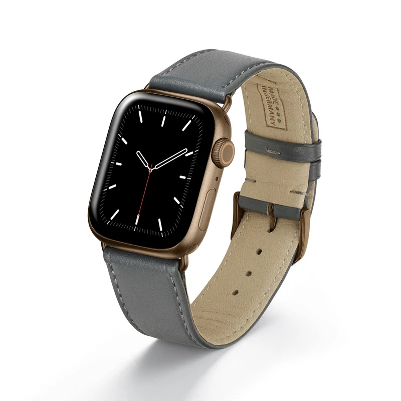 Apple Watch 1-9 Uhrenarmband RavennaBlues von Happel, Rindsleder, handgefertigt, Steingrau