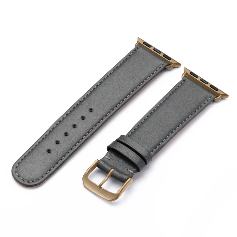 Apple Watch 1-9 Uhrenarmband RavennaBlues von Happel, Rindsleder, handgefertigt, Steingrau