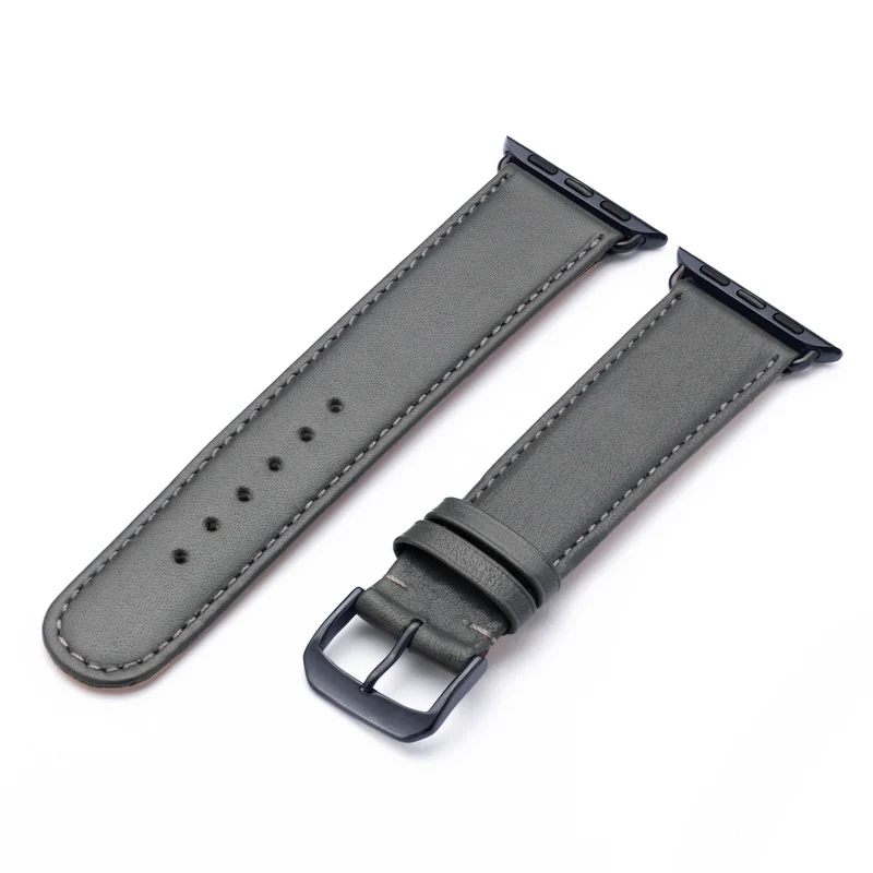 Apple Watch 1-9 Uhrenarmband RavennaBlues von Happel, Rindsleder, handgefertigt, Steingrau