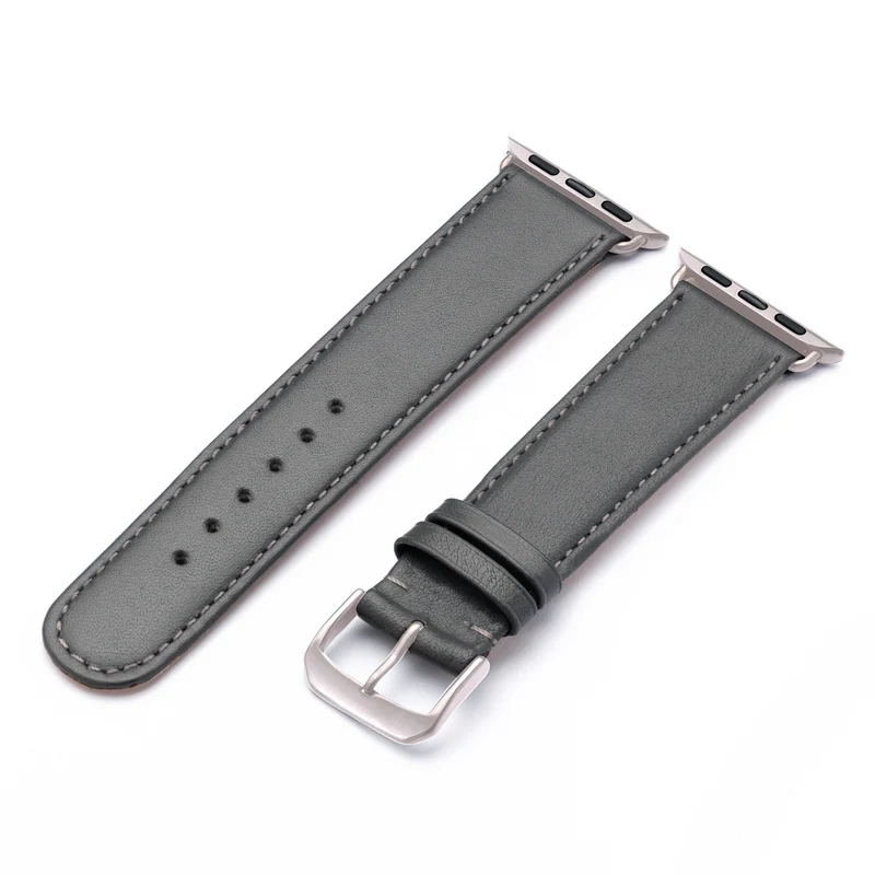 Apple Watch 1-9 Uhrenarmband RavennaBlues von Happel, Rindsleder, handgefertigt, Steingrau