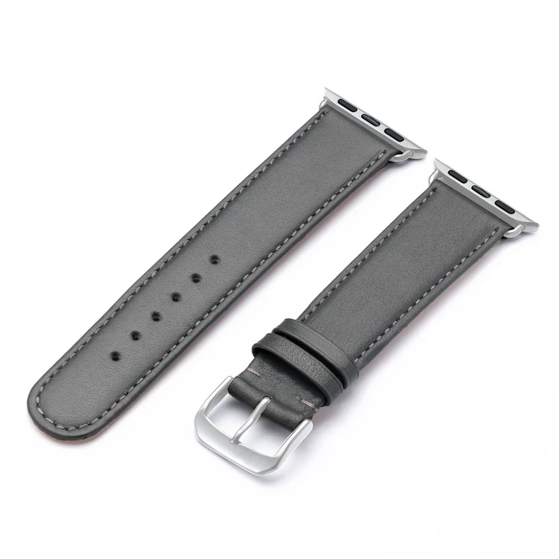 Apple Watch 1-9 Uhrenarmband RavennaBlues von Happel, Rindsleder, handgefertigt, Steingrau
