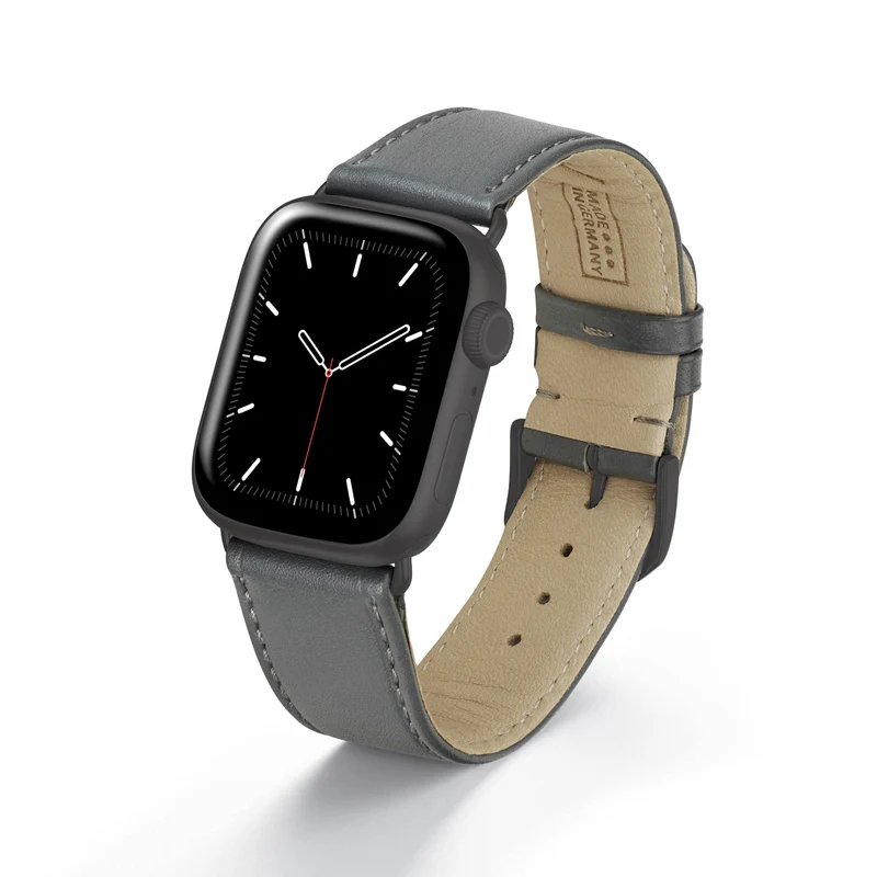 Apple Watch 1-9 Uhrenarmband RavennaBlues von Happel, Rindsleder, handgefertigt, Steingrau