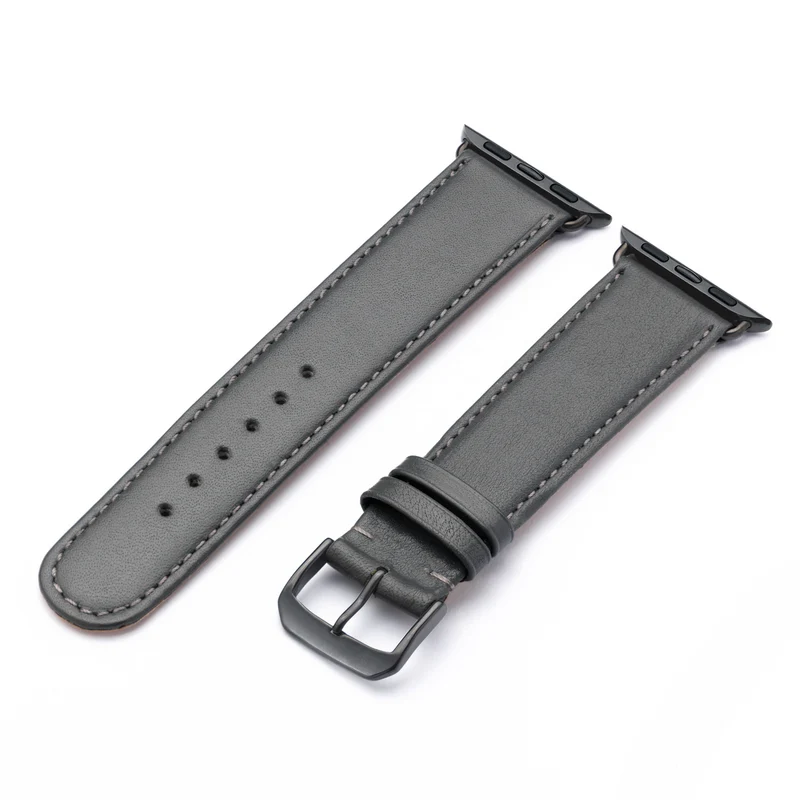 Apple Watch 1-9 Uhrenarmband RavennaBlues von Happel, Rindsleder, handgefertigt, Steingrau