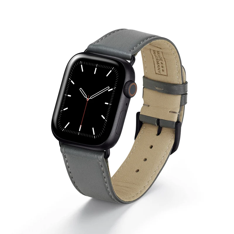Apple Watch 1-9 Uhrenarmband RavennaBlues von Happel, Rindsleder, handgefertigt, Steingrau