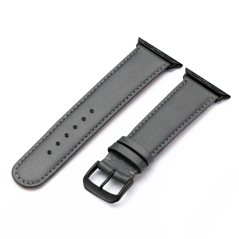 Apple Watch 1-9 Uhrenarmband RavennaBlues von Happel, Rindsleder, handgefertigt, Steingrau