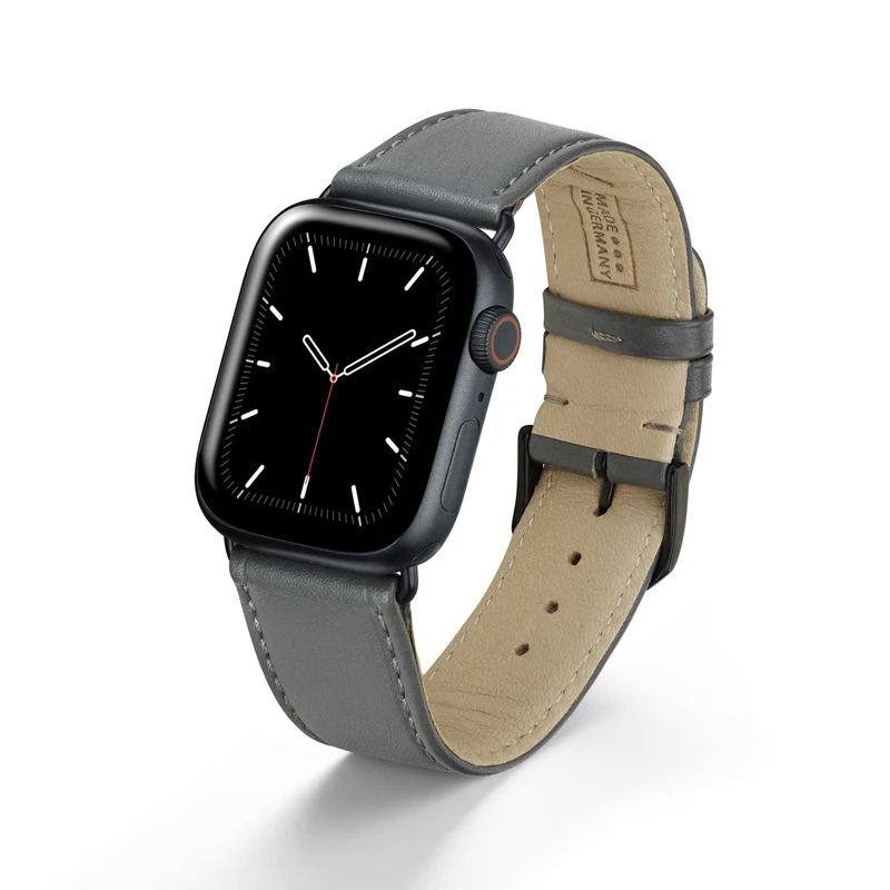 Apple Watch 1-9 Uhrenarmband RavennaBlues von Happel, Rindsleder, handgefertigt, Steingrau