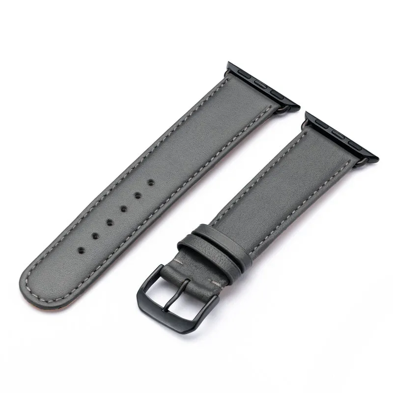 Apple Watch 1-9 Uhrenarmband RavennaBlues von Happel, Rindsleder, handgefertigt, Steingrau