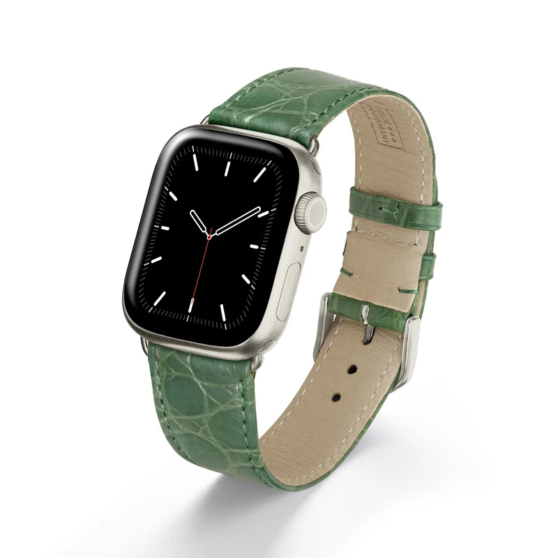 Apple Watch 1-9 Uhrenarmband ClassicCroco von Happel, Leder mit Krokoprägung, handgefertigt, Apfelgrün