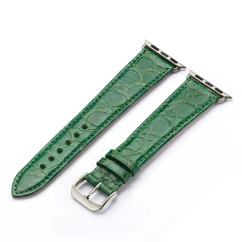 Apple Watch 1-9 Uhrenarmband ClassicCroco von Happel, Leder mit Krokoprägung, handgefertigt, Apfelgrün