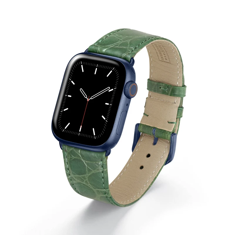 Apple Watch 1-9 Uhrenarmband ClassicCroco von Happel, Leder mit Krokoprägung, handgefertigt, Apfelgrün