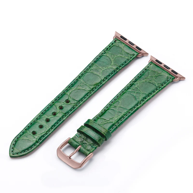 Apple Watch 1-9 Uhrenarmband ClassicCroco von Happel, Leder mit Krokoprägung, handgefertigt, Apfelgrün