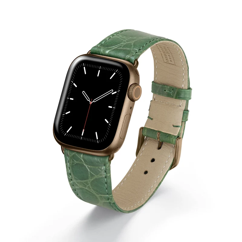 Apple Watch 1-9 Uhrenarmband ClassicCroco von Happel, Leder mit Krokoprägung, handgefertigt, Apfelgrün