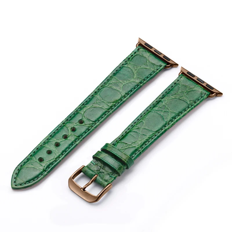 Apple Watch 1-9 Uhrenarmband ClassicCroco von Happel, Leder mit Krokoprägung, handgefertigt, Apfelgrün