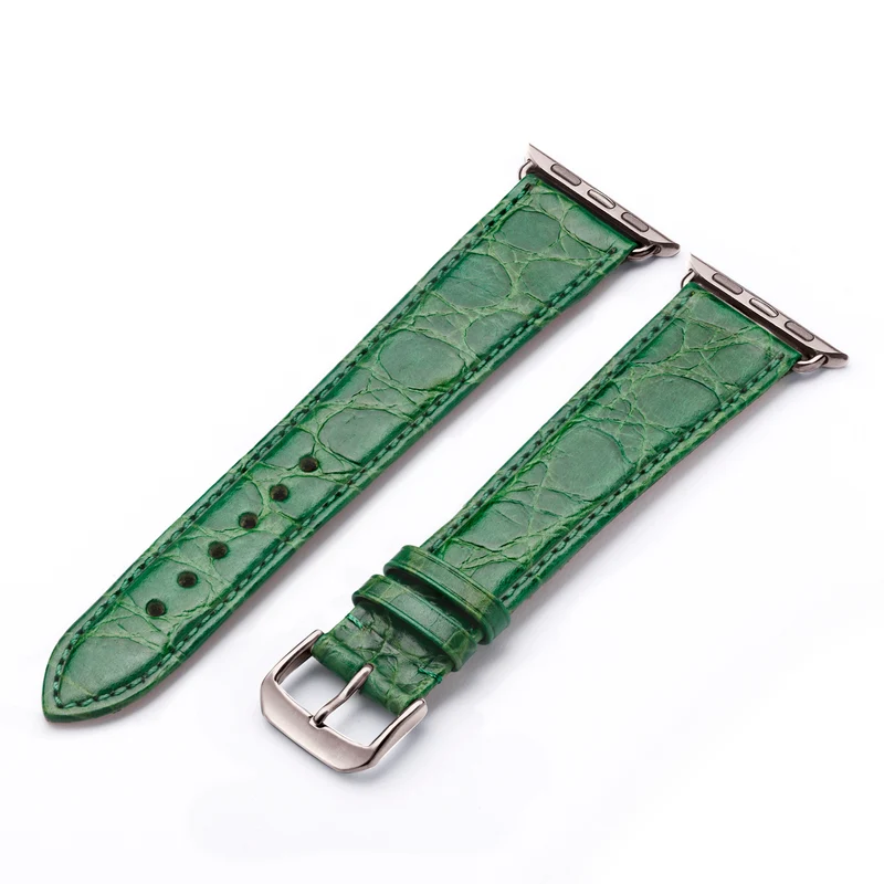 Apple Watch 1-9 Uhrenarmband ClassicCroco von Happel, Leder mit Krokoprägung, handgefertigt, Apfelgrün
