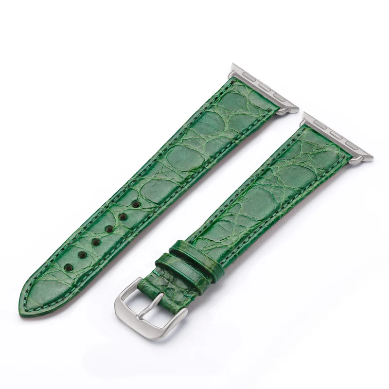 Apple Watch 1-9 Uhrenarmband ClassicCroco von Happel, Leder mit Krokoprägung, handgefertigt, Apfelgrün