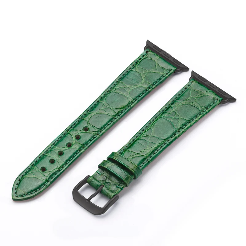 Apple Watch 1-9 Uhrenarmband ClassicCroco von Happel, Leder mit Krokoprägung, handgefertigt, Apfelgrün
